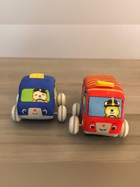 2/$25 Melissa & Doug 2 Pull Back Town Vehicles Police Car & Fire Truck Soft Toy